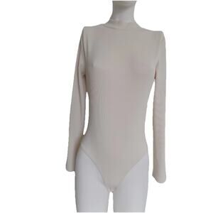 Topshop bodysuit khaki long sleeve mock turtleneck ribbed size 8-10